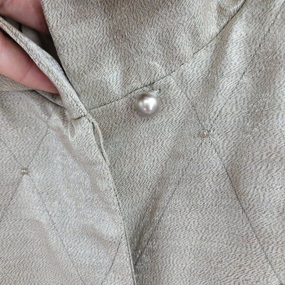 Vintage 80's Linda Allard Jacket Linen Formal Quilted Metallic Gold Bomber S - Picture 5 of 12